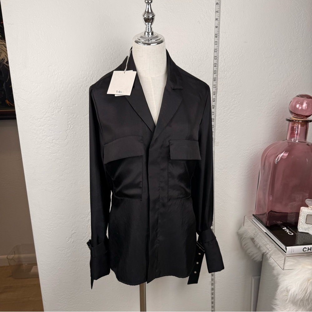 NWT Tibi Black Tech Utility Blouse/Trench Details & Pockets/Sz 6